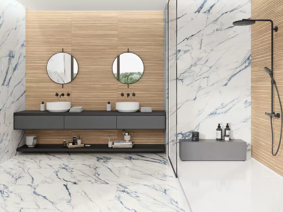 9544 AMAZONAS ROBLE BLUECALACATTA6623 1840 AMB copy 1200x900 1 - ¿Cómo Combinar Azulejos en Duchas? azulejos para platos de ducha