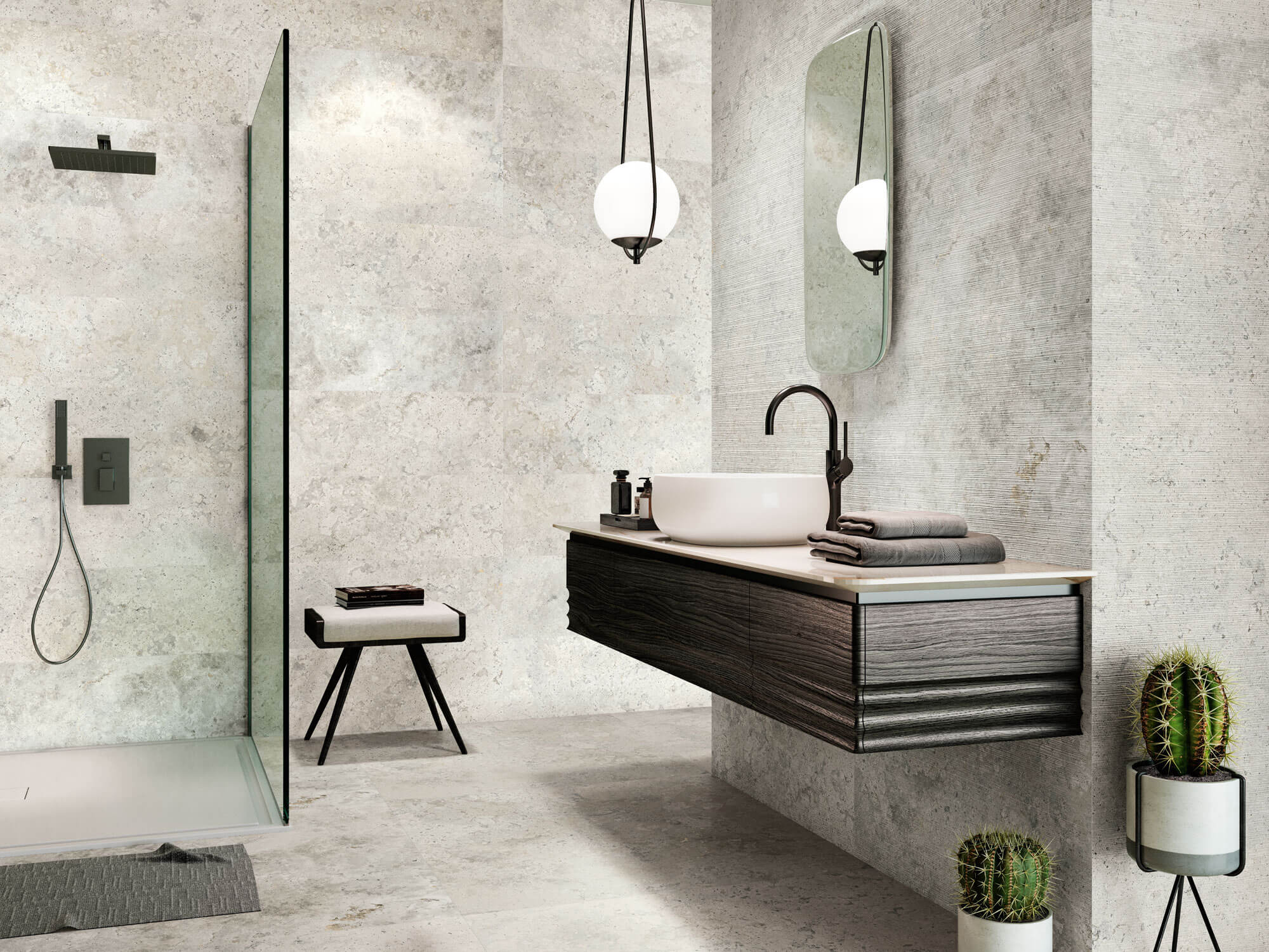 Amb 1827 Grey Pulido Mate 100x100 9529 Grey Grey Relieve Orizon 30x90 web - Azulejos Baño