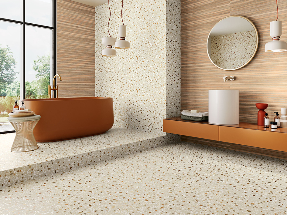 Amb 1862 Crema 100x100 9544 Roble Relieve 30x90 1 - Tendencias en baños 2023