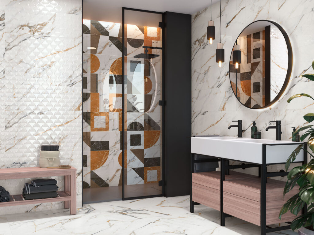 Amb 9543 Calacatta Gold Decor Relieve 30x90 1840 Calacatta Gold Pulido 98x98 web 1024x768 - Firenze 9543