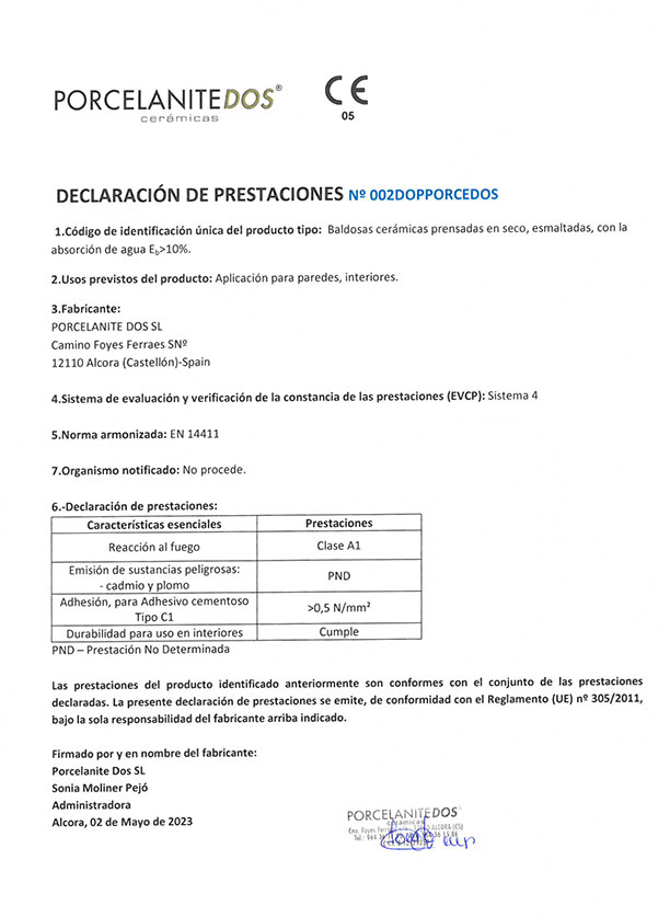 DECLARACION DE PRESTACIONES GRUPO BIII - Empresa