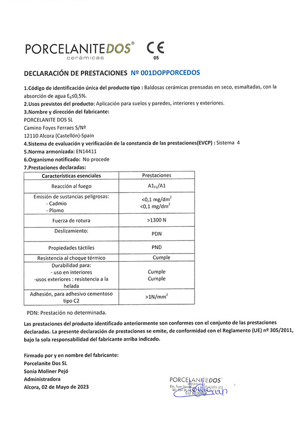 DECLARACION DE PRESTACIONES GRUPO BIa - Empresa