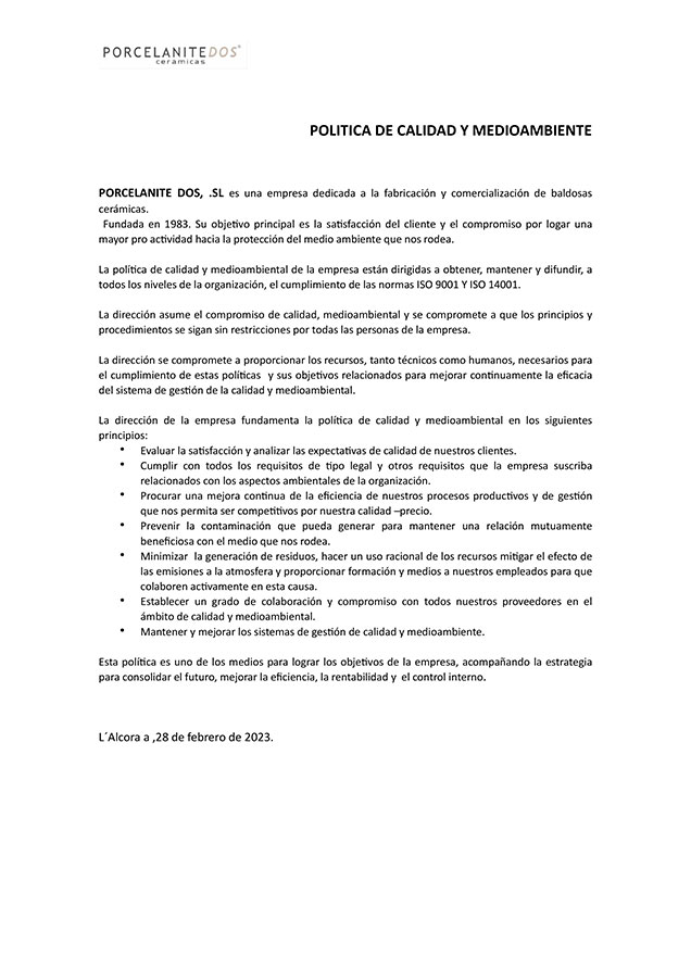 Politica de calidad y mediambiental integrada - Empresa