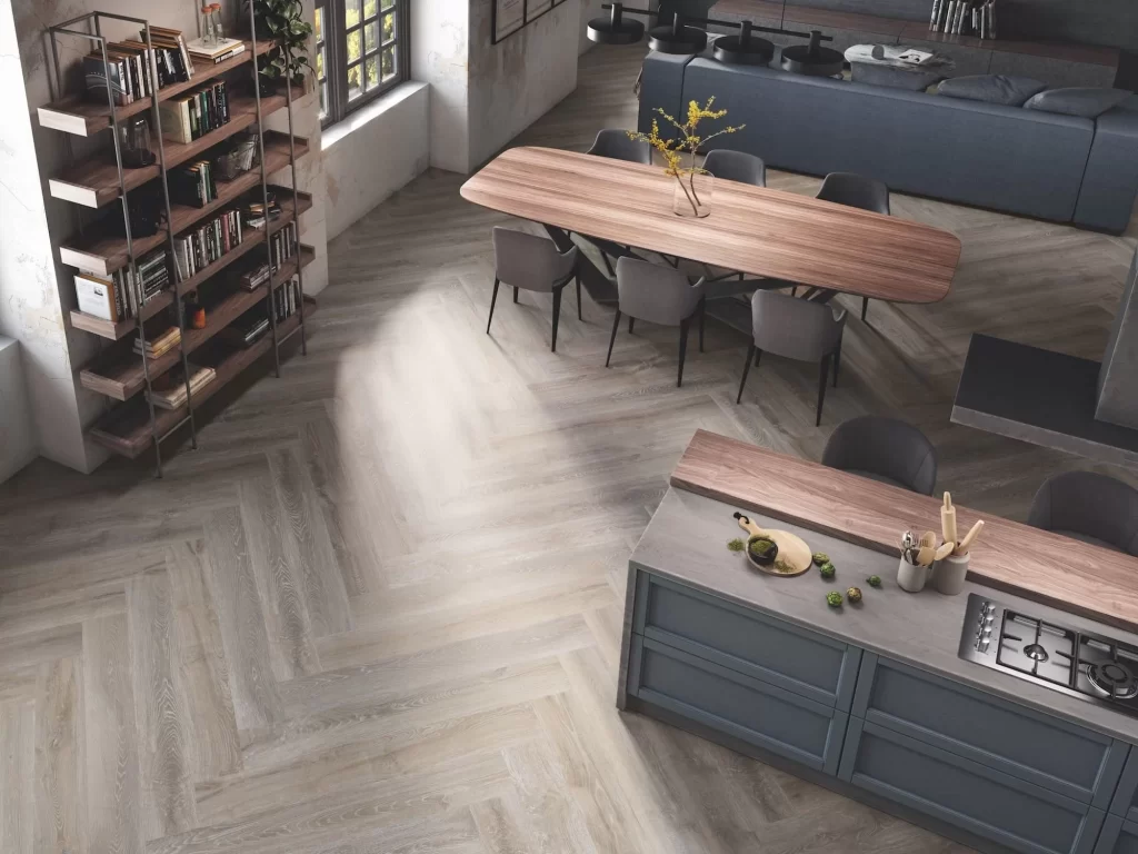 Suelo porcelánico efecto madera - Patrón en espiga Suelo porcelánico efecto madera - Patrón en espiga