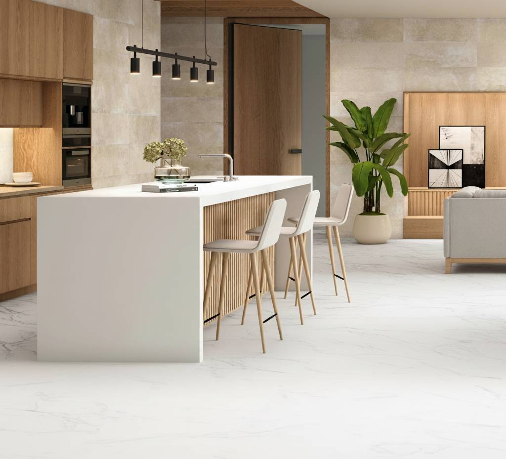 Suelo porcelánico para cocina color blanco